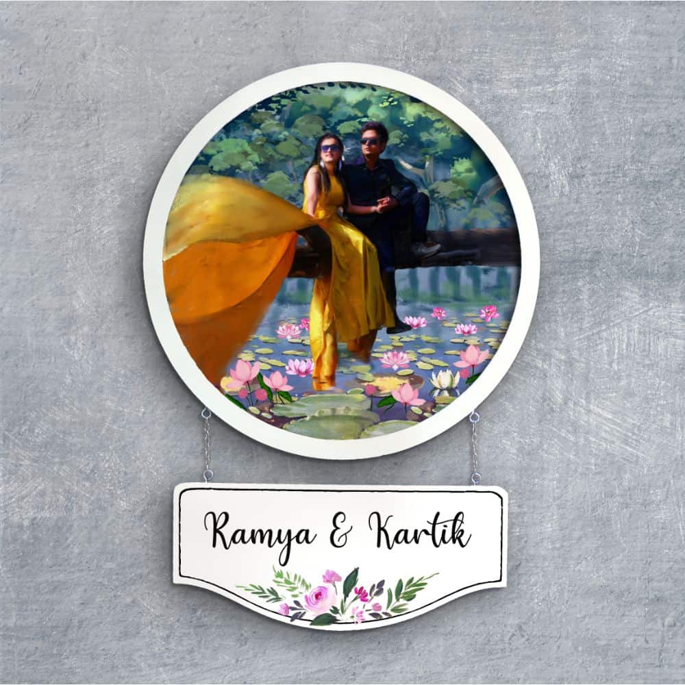 Handpainted Personalized Character Pre Wedding Shoot Nameplate - Full frame - rangreli