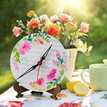 Load image into Gallery viewer, Grey Strips Floral Table Clock - rangreliart
