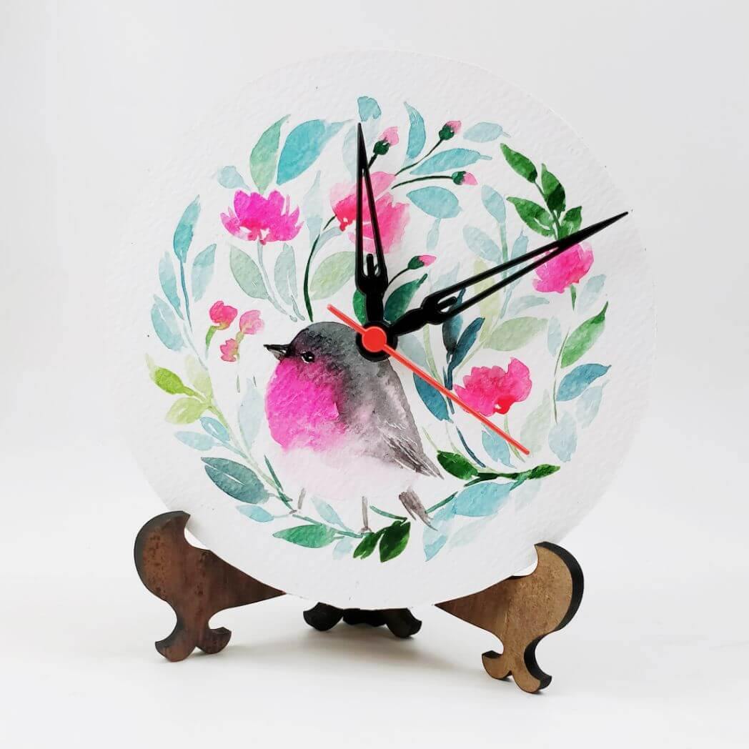 Bird Floral Table Clock - rangreliart