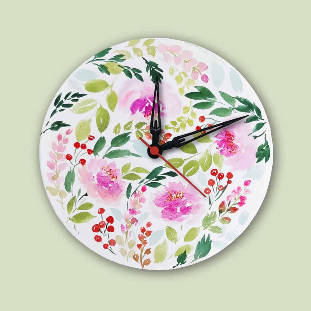 Handpainted Wall Clock - Floral 8 - rangreli