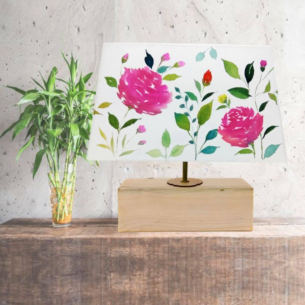 Rectangle floral art hand painted table lamp