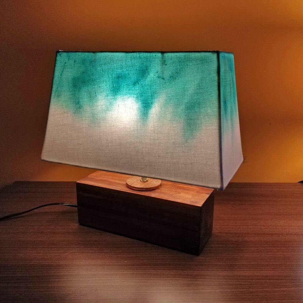 Rectangle Table Lamp - Teal Ombre Lamp Shade - rangreliart