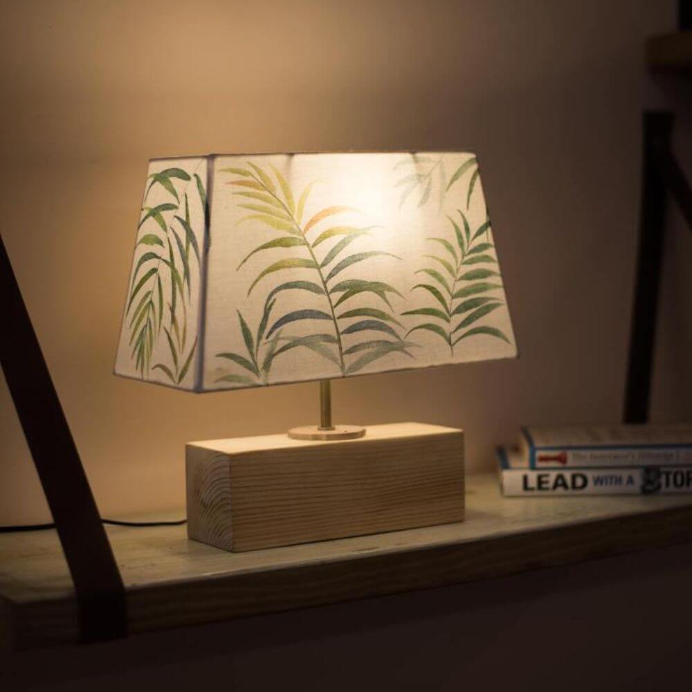 Rectangle Table Lamp - Green Palm Lamp Shade - rangreliart