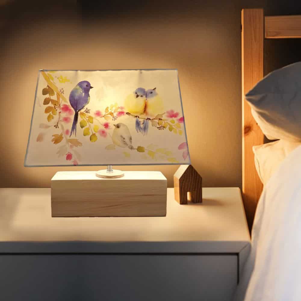 Rectangle Table Lamp - Perching Birds Lamp Shade