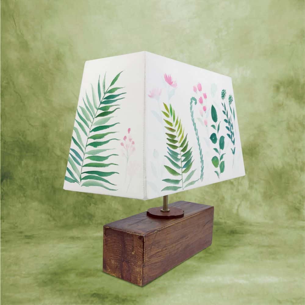 Rectangle Table Lamp - Green Fern Lamp Shade - rangreli