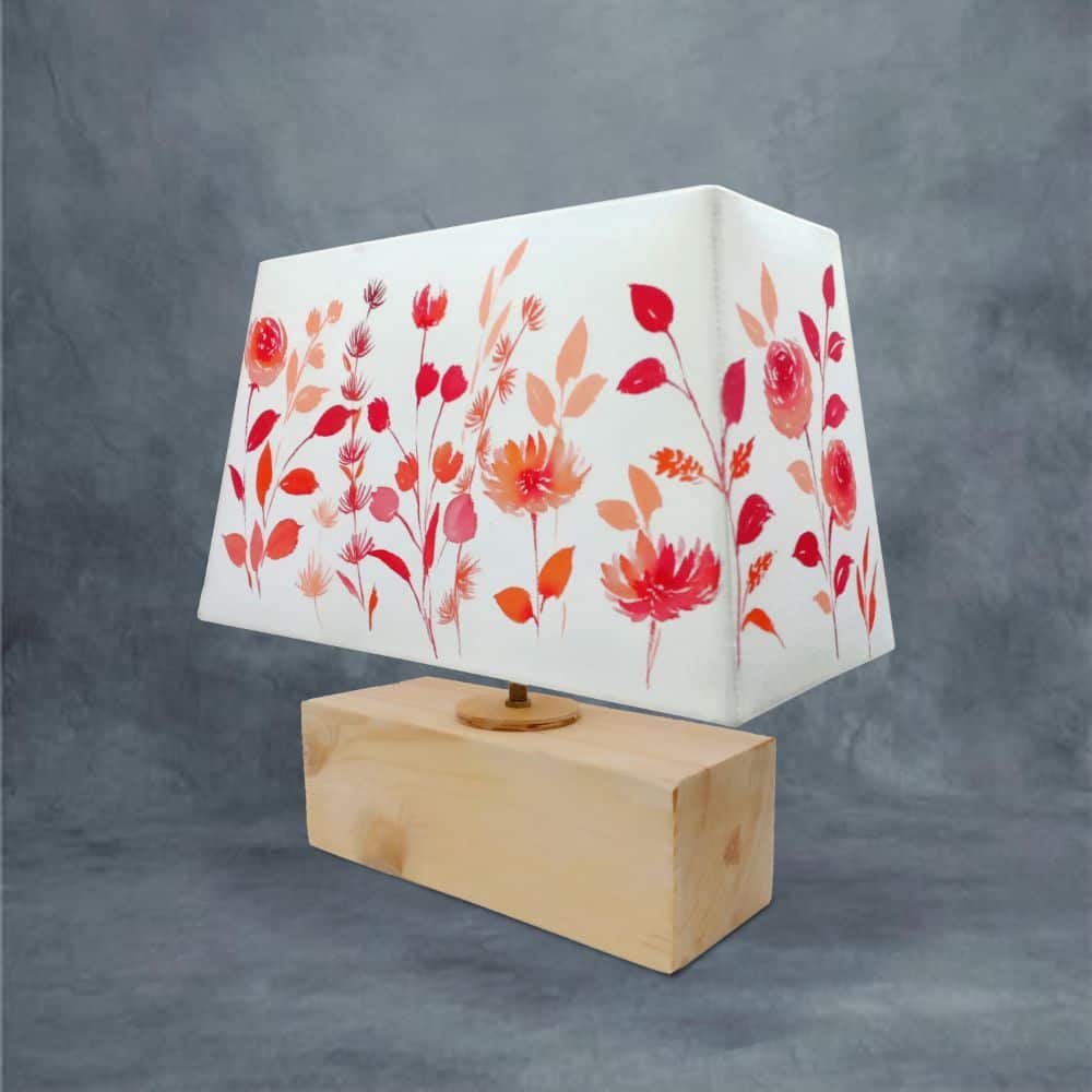 Rectangle Table Lamp - Red Floral Lamp Shade - rangreli