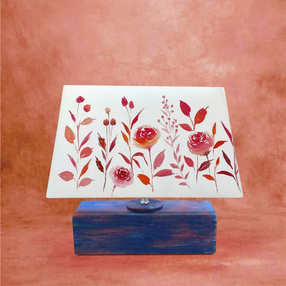 Rectangle Table Lamp - Red Floral Lamp Shade - rangreli