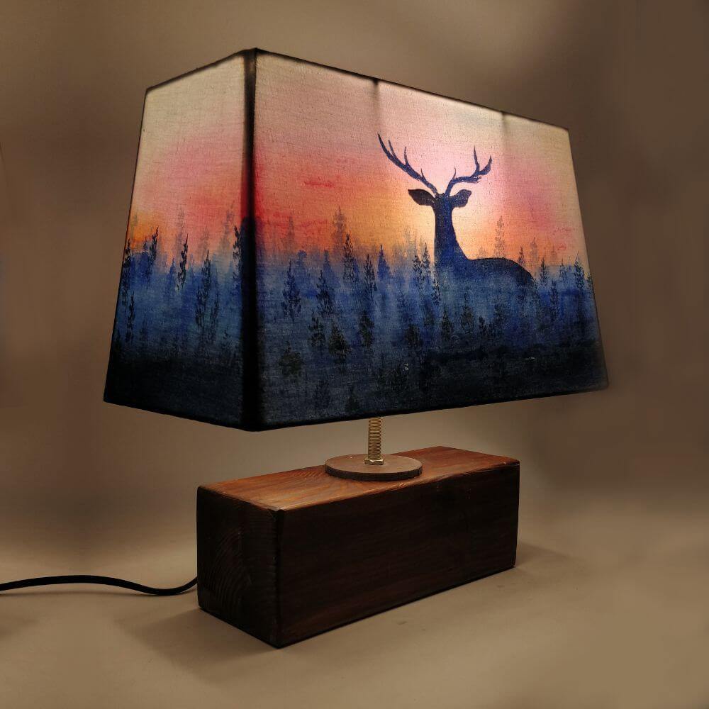 hand painted floral lamp with wildlife for table