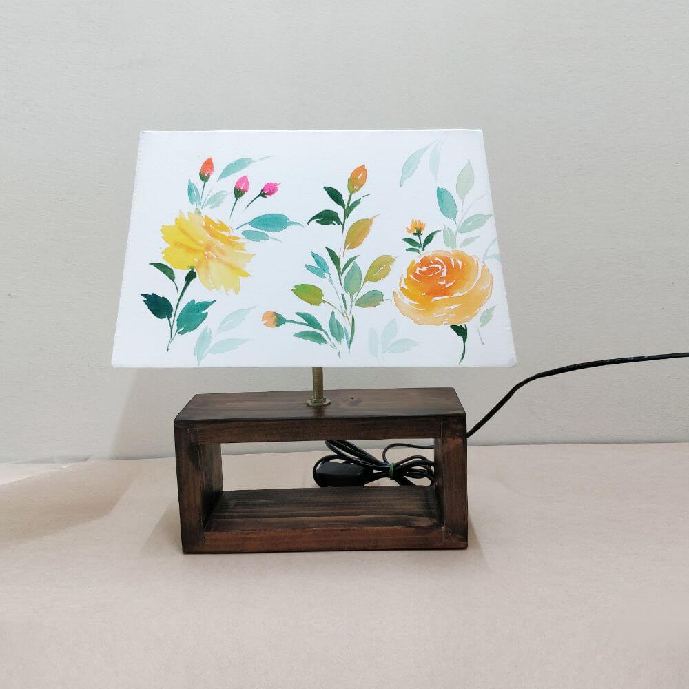 Rectangle Table Lamp - Floral 1 Yellow Lamp Shade - rangreli