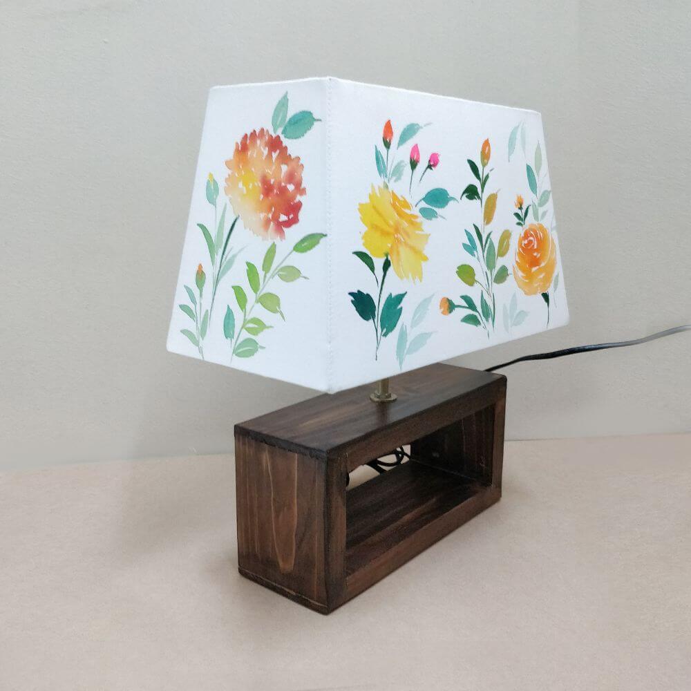 Rectangle Table Lamp - Floral 1 Yellow Lamp Shade | Rangreli