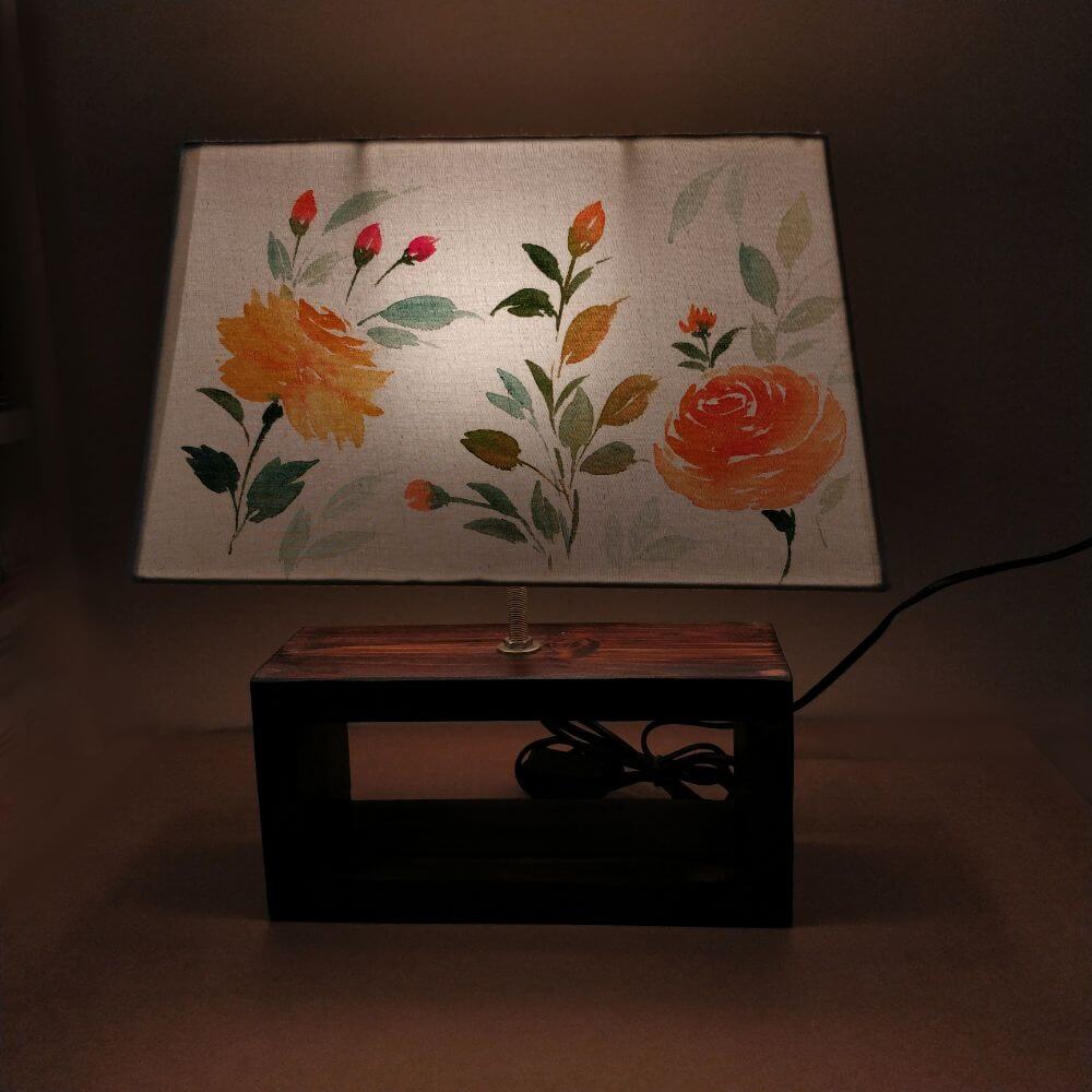 Rectangle Table Lamp - Floral 1 Yellow Lamp Shade | Rangreli