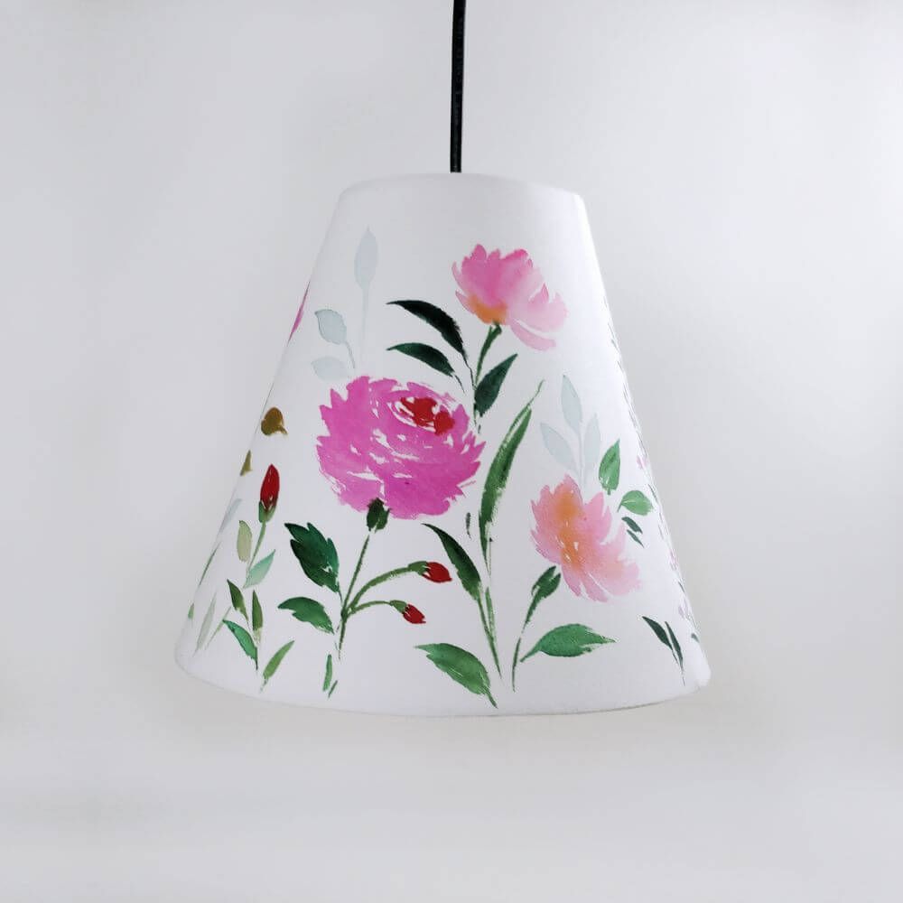 Cone Pendant Lamp - pink florals - rangreli