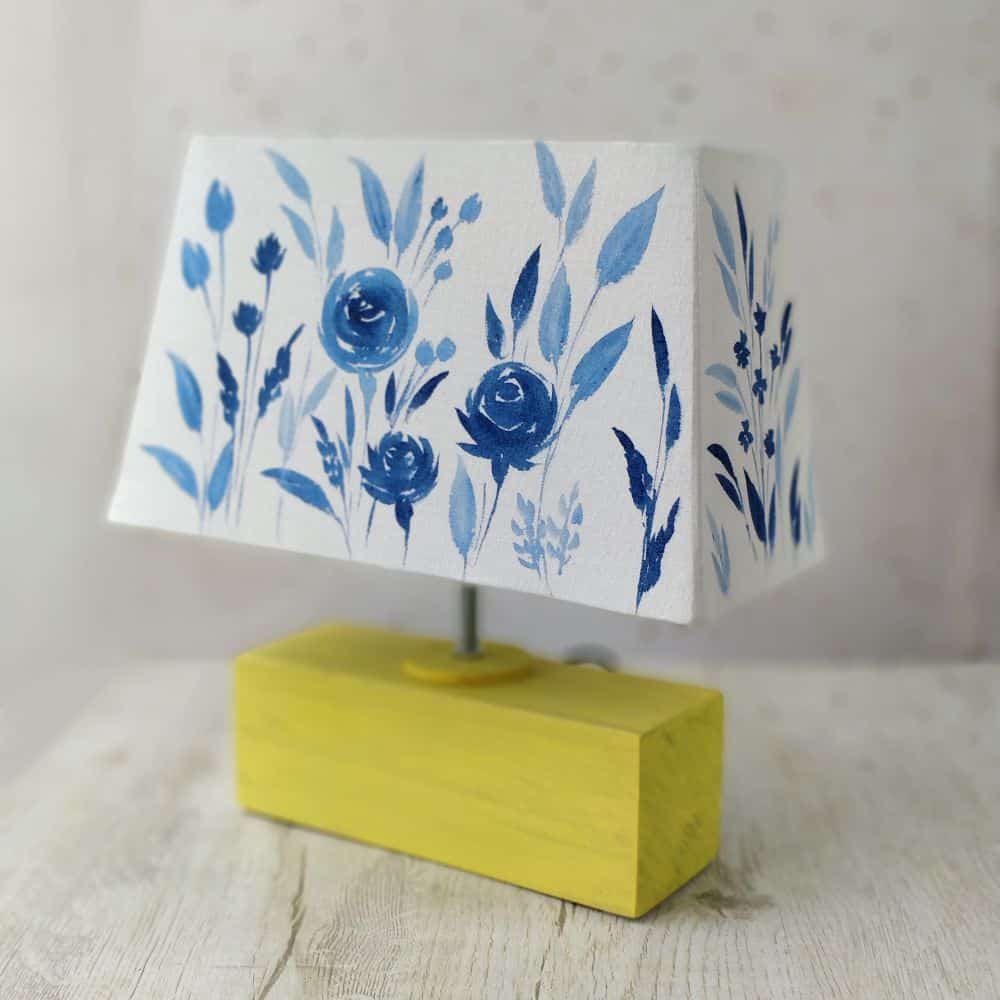 Rectangle Table Lamp - Blue Monochrome Lamp Shade - rangreli