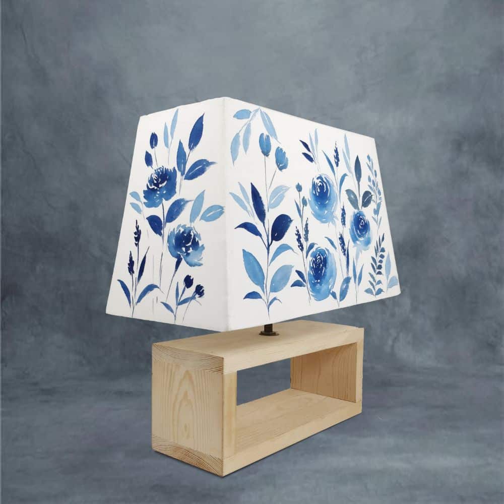Rectangle Table Lamp - Blue Monochrome Lamp Shade - rangreli