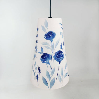 Long Cone Pendant Lamp - Blue Monochrome Floral | Rangreli