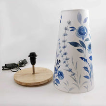 Load image into Gallery viewer, Long Cone Table Lamp - Blue Monochrome Flowers Lamp Shade
