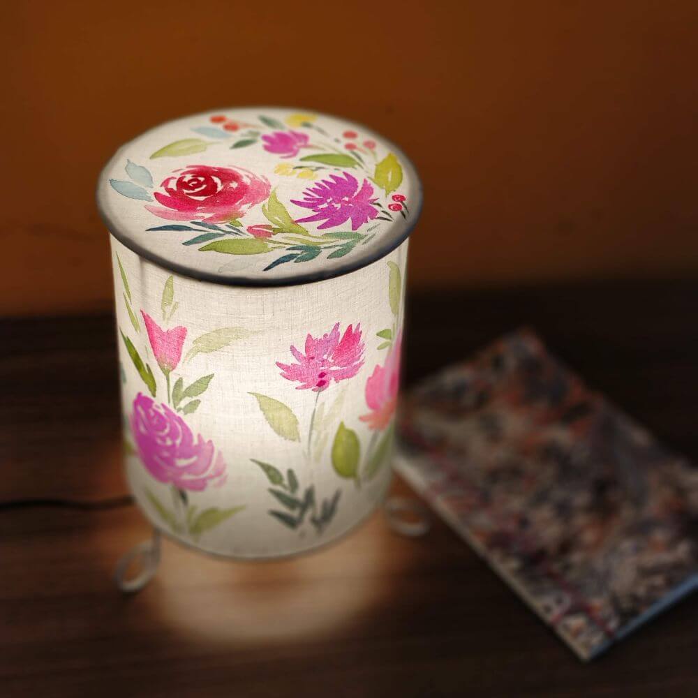 Cylinder Table Lamp - Floral 1 lamp shade with Lid | Rangreli