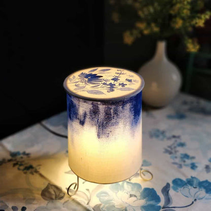 Cylinder Table Lamp - Blue Ombre Lamp shade with Lid - rangreli