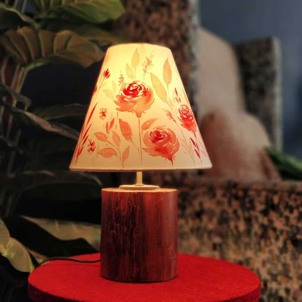 Cone Table Lamp - Red Floral Lamp Shade