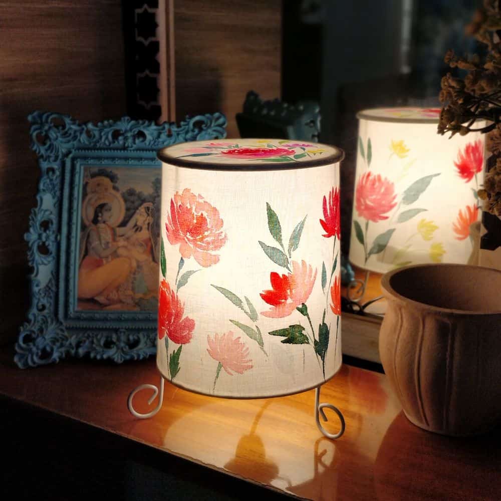 Cylinder Table Lamp - Lillies lamp shade with Lid - rangreli
