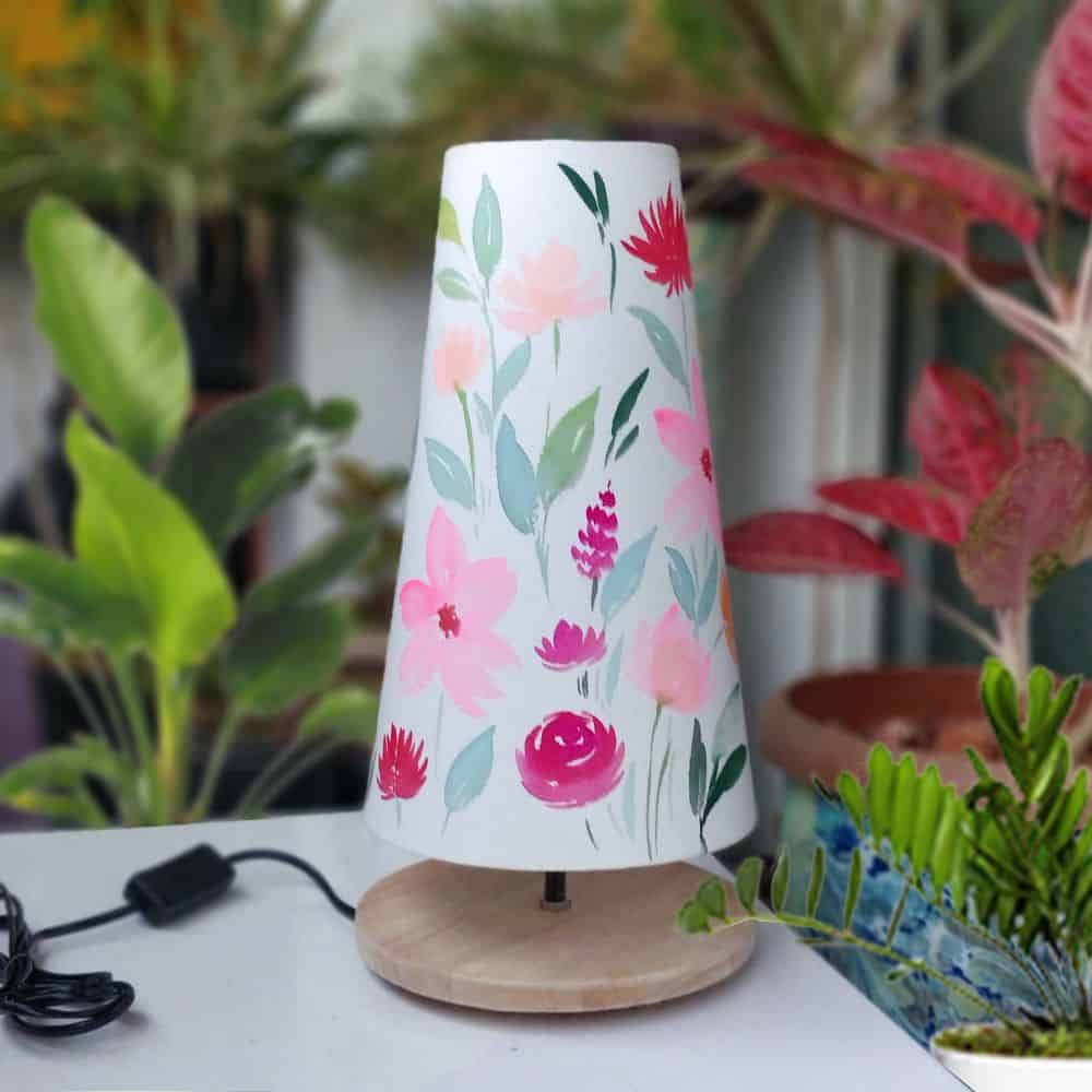Long Cone Table Lamp - Floral Delight Lamp Shade - rangreli