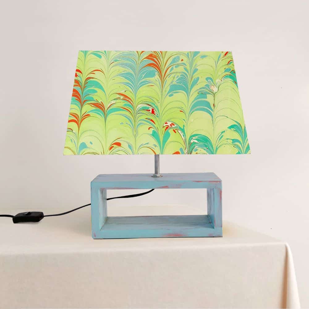 Modern Table Lamp - Marbling | Green and Yellow - rangreli