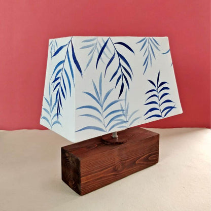 Rectangle Table Lamp - Blue Fern Lamp Shade - rangreli