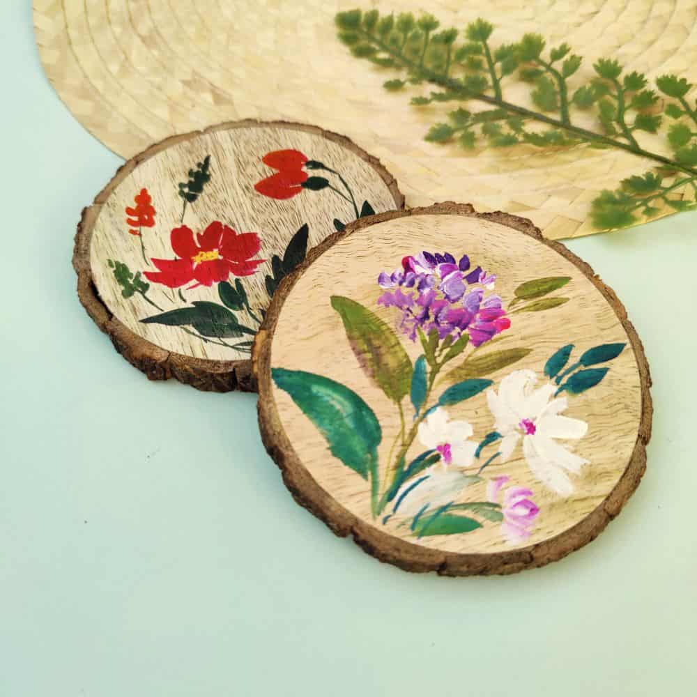 Set of 2 Bark Coasters - Floral Set 1 - rangreli