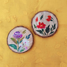 Load image into Gallery viewer, Set of 2 Bark Coasters - Floral Set 1 - rangreli
