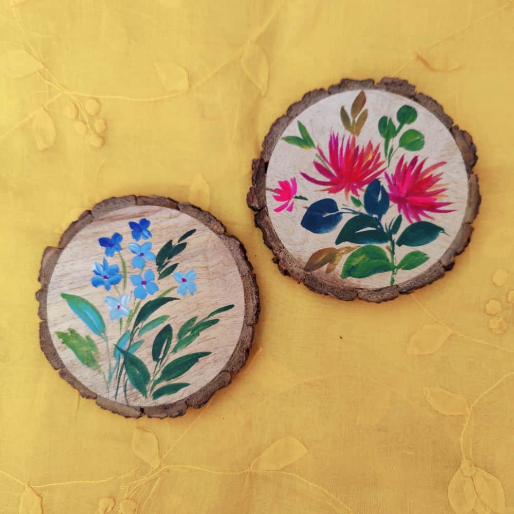 Set of 2 Bark Coasters - Floral Set 2 - rangreli