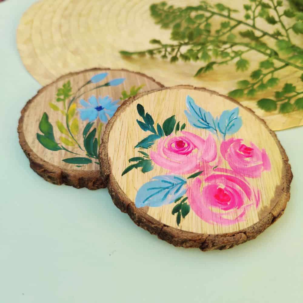 Set of 2 Bark Coasters - Floral Set 3