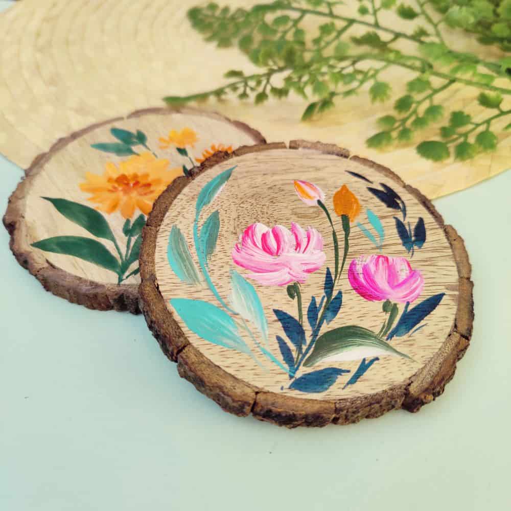 Set of 2 Bark Coasters - Floral Set 5