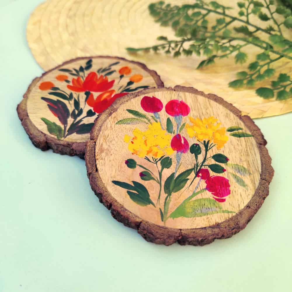 Set of 2 Bark Coasters - Floral Set 6 - rangreli