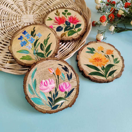 Set of 4 Bark Coasters - Floral Set 1 - rangreli