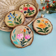 Load image into Gallery viewer, Set of 4 Bark Coasters - Floral Set 1
