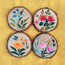 Load image into Gallery viewer, Set of 4 Bark Coasters - Floral Set 1
