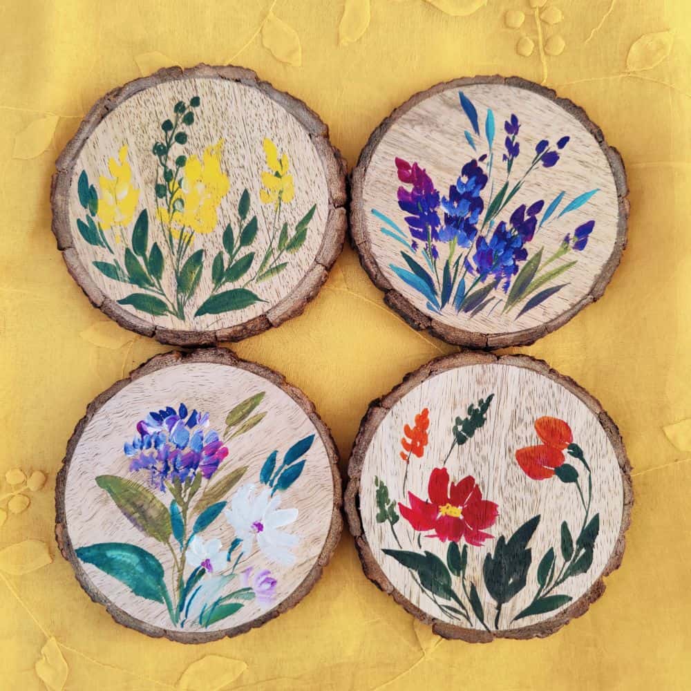 Set of 4 Bark Coasters - Floral Set 2 - rangreli