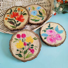 Load image into Gallery viewer, Set of 4 Bark Coasters - Floral Set 3 - rangreli
