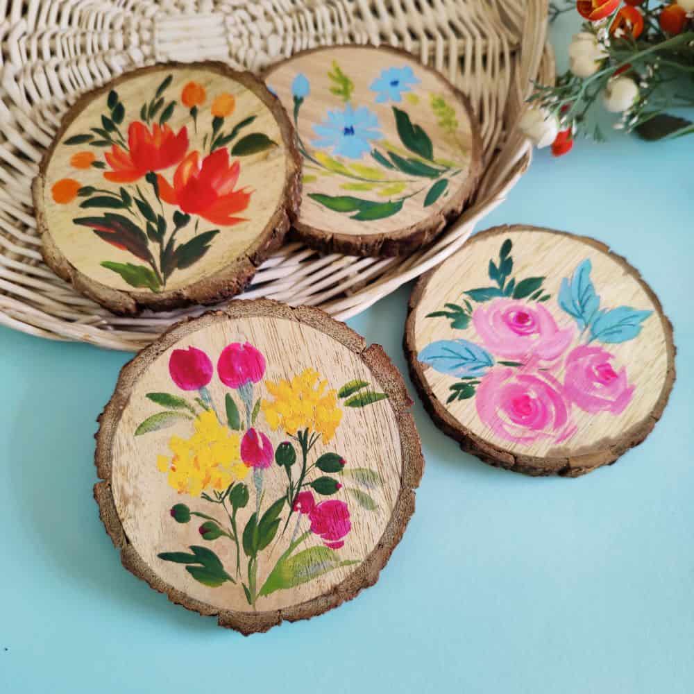 Set of 4 Bark Coasters - Floral Set 3 - rangreli