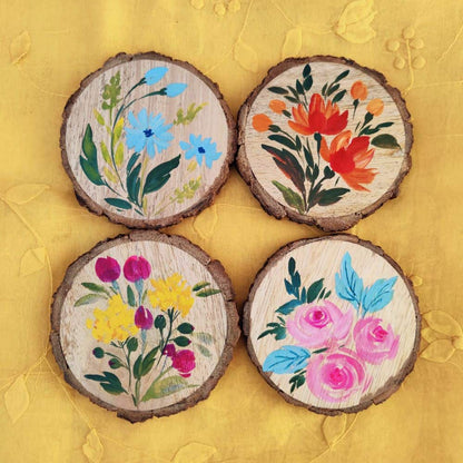Set of 4 Bark Coasters - Floral Set 3 - rangreli
