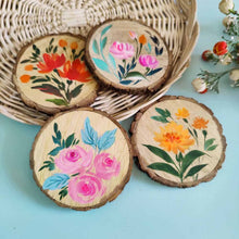 Load image into Gallery viewer, Set of 4 Bark Coasters - Floral Set 4
