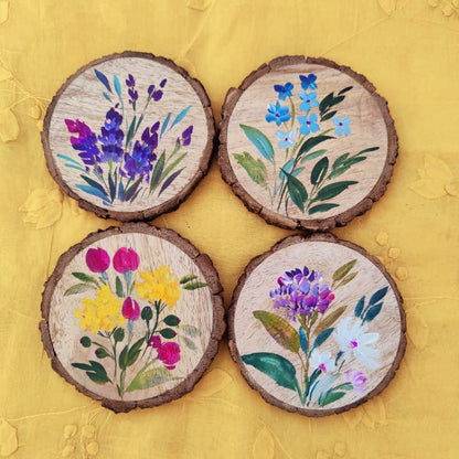 Set of 4 Bark Coasters - Floral Set 5 - rangreli