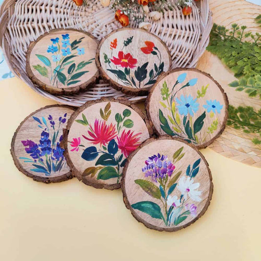 Set of 6 Bark Coasters - Floral Set 2 - rangreli