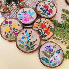 Load image into Gallery viewer, Set of 6 Bark Coasters - Floral Set 3
