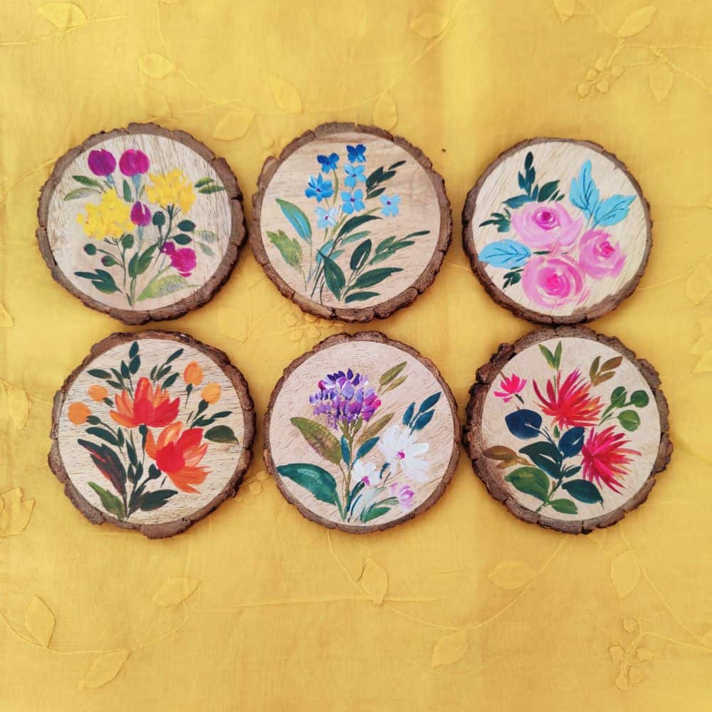 Set of 6 Bark Coasters - Floral Set 3 - rangreli