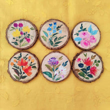 Load image into Gallery viewer, Set of 6 Bark Coasters - Floral Set 3 - rangreli
