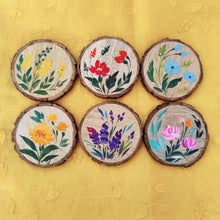 Load image into Gallery viewer, Set of 6 Bark Coasters - Floral Set 4 - rangreli
