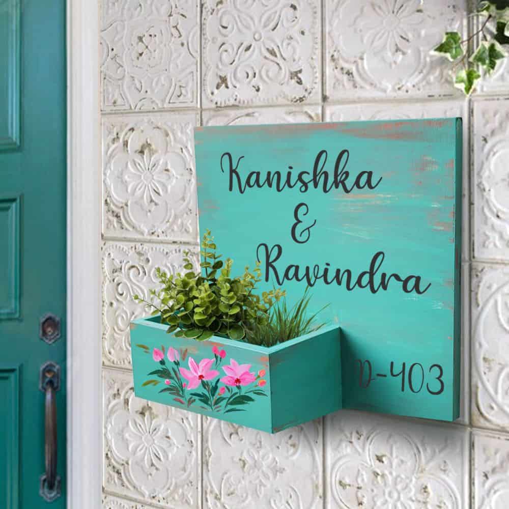 Handpainted Customized Planter Name plate -   Pastel Pink Flowers