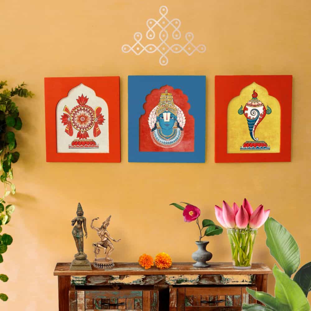 Deep Lakshmi With Distressed Wooden Frame Wall Decor | Crafts N Chisel