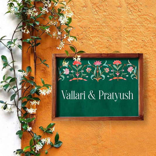 Printed Framed Name plate -  Veli - pink and green - rangreli